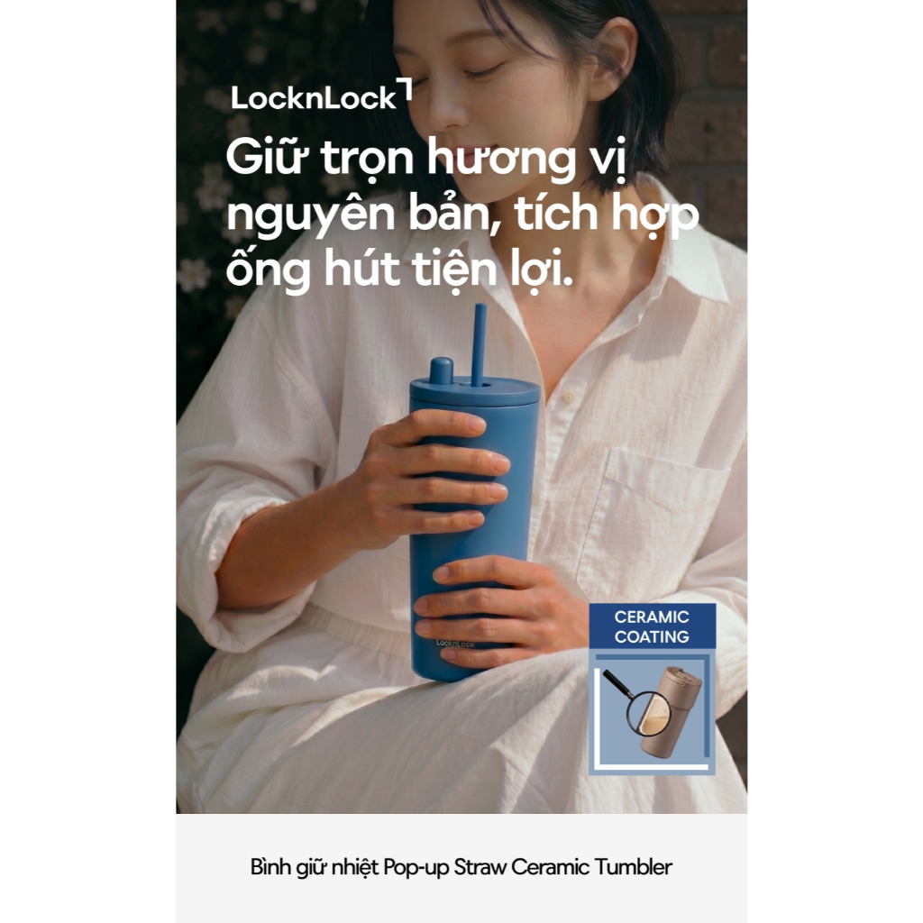 Ly giữ nhiệt thép phủ sứ LocknLock LHC4156 740ml, hàng chính hãng, ống hút bật tự động kèm nắp che  - JoyMall | BigBuy360 - bigbuy360.vn
