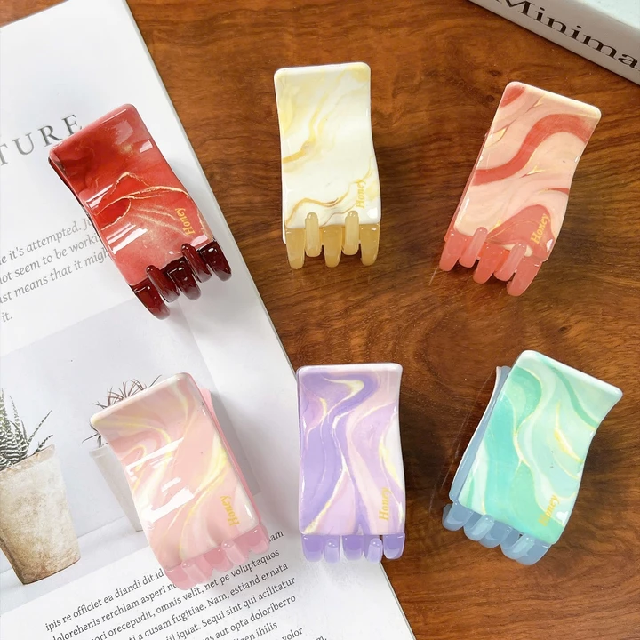 Kẹp Tóc Honey 5 Răng Họa Tiết Vân Đá Marble Kẹp Càng Cua Mini Giữ Tóc Chắc Kẹp Đuôi Ngựa Búi Củ Tỏi Nửa Đầu Nhiều Màu