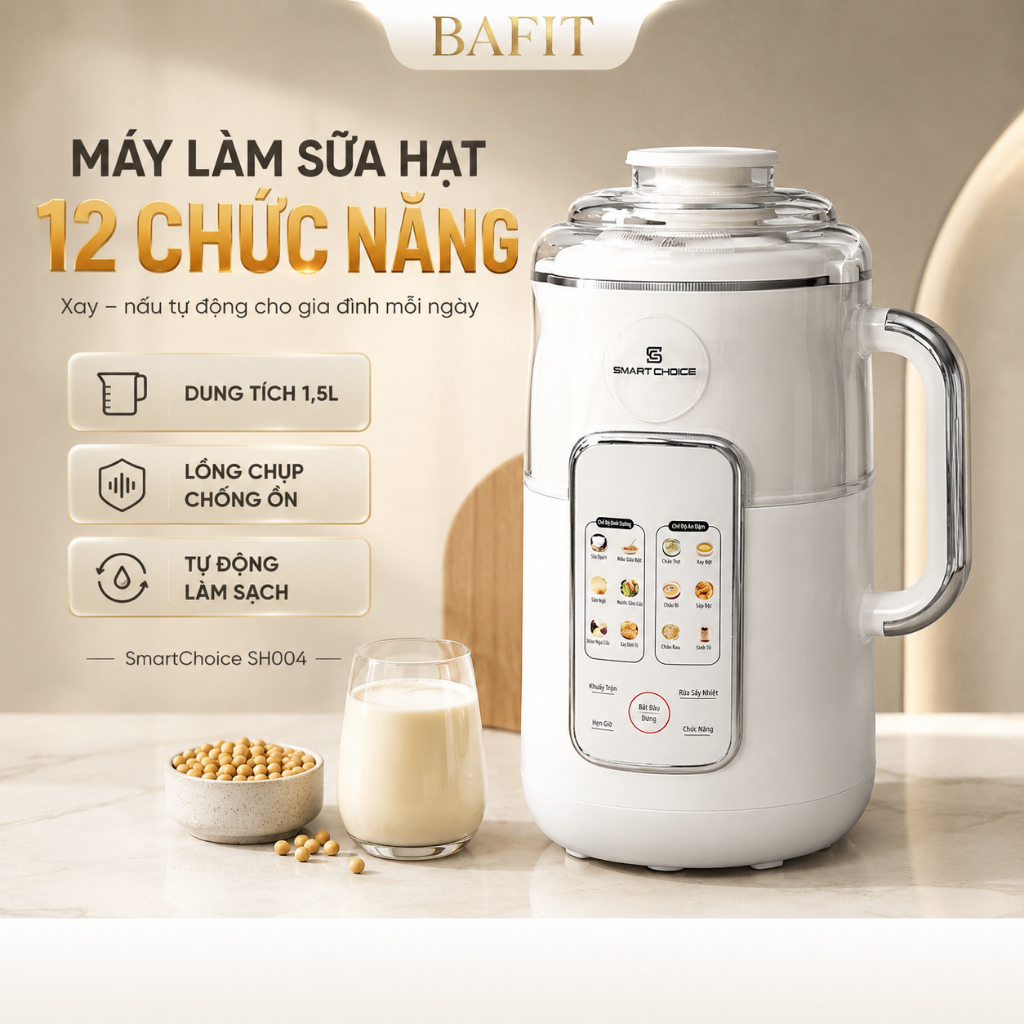Máy Làm Sữa Hạt SC SMART CHOICE SH004 Máy Nấu Sữa Hạt Đa Năng 12 Chế Độ Tự Động Chống Ồn
