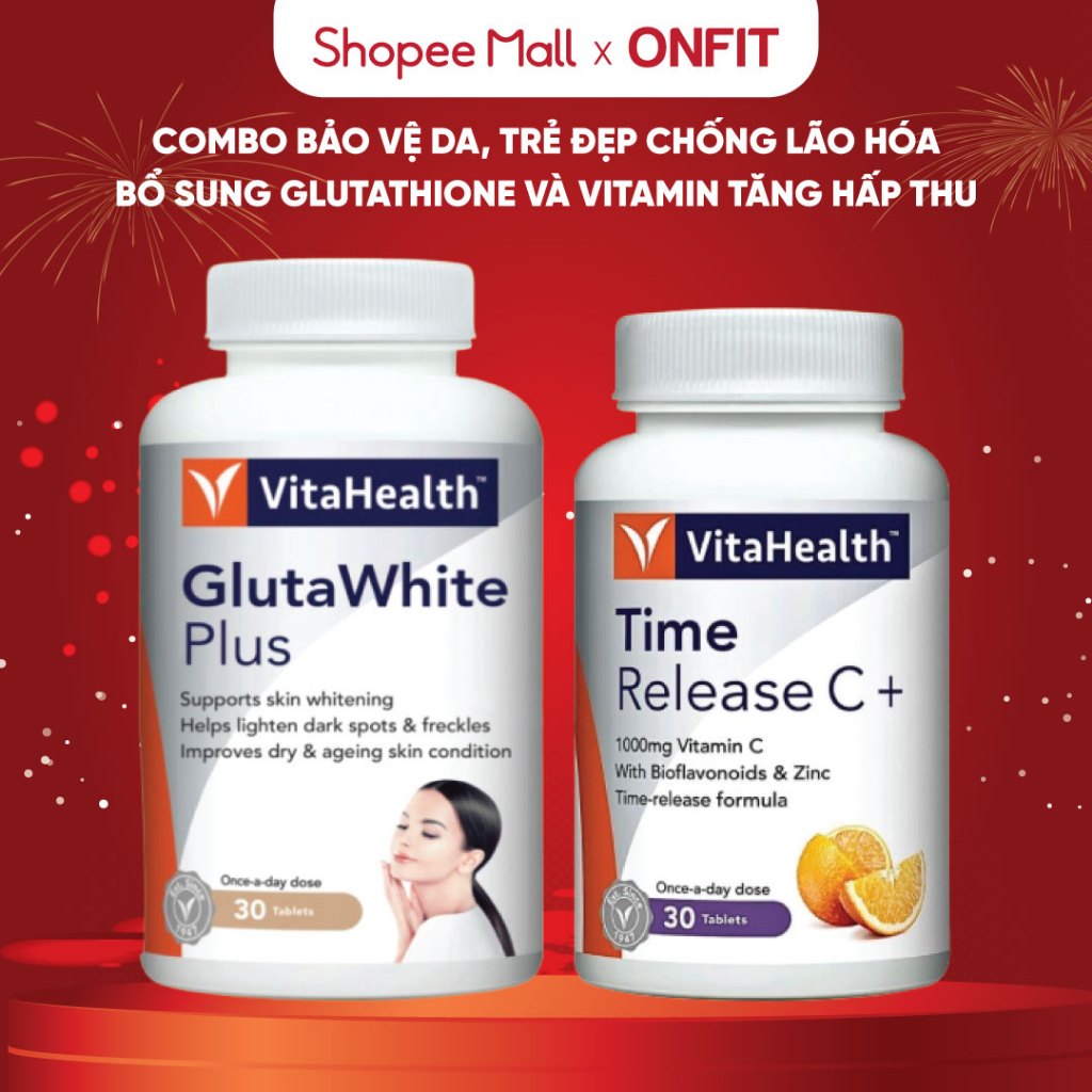 Viên Uống Sáng Da VitaHealth Glutawhite Plus (30 Viên) Bổ Sung L-Glutathione, Vitamin C, Astaxanthin | ONFIT