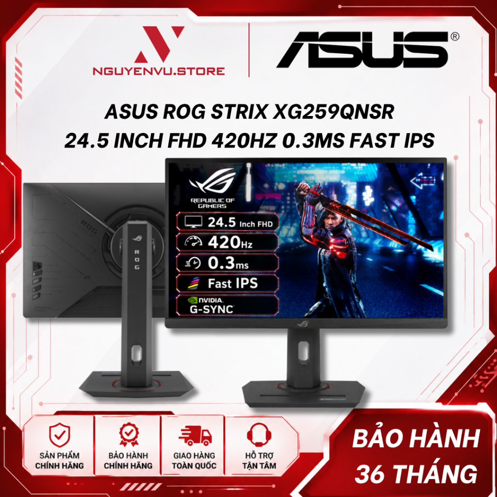 Màn Hình Gaming ASUS ROG Strix XG259QNS/XG259QNS-W 25 inch (FHD/Fast IPS/380Hz/0.3ms) - XG259QNSR 24.5 Inch 420Hz