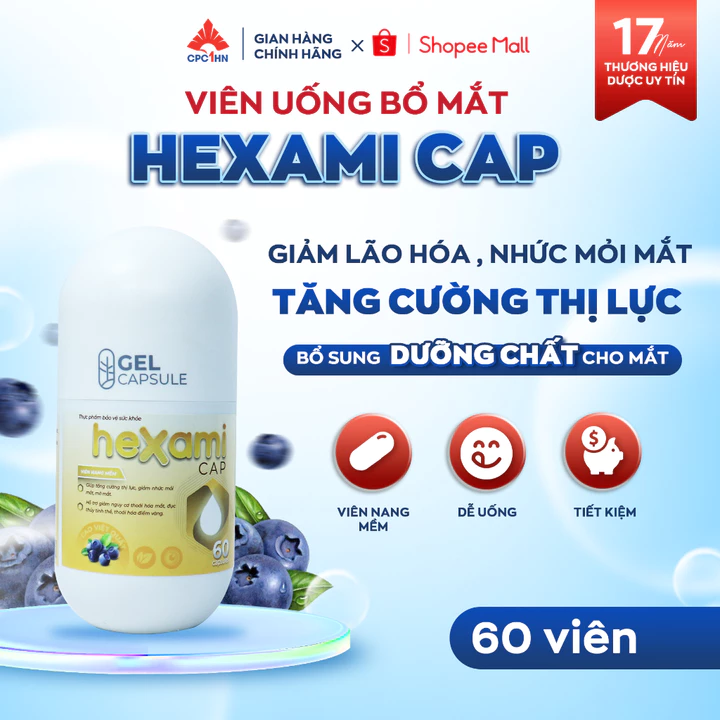 Viên uống bổ mắt Hexami Cap bổ sung dưỡng chất tăng cường thị lực giảm nhức mỏi mắt lọ 60 viên