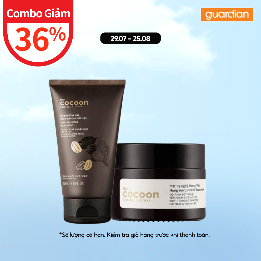 Combo Tẩy Tế Bào Chết Mặt Cocoon Cà Phê Đắk Lắk 150ml & Mặt Nạ Cocoon Chiết Xuất Nghệ Hưng Yên 30ml