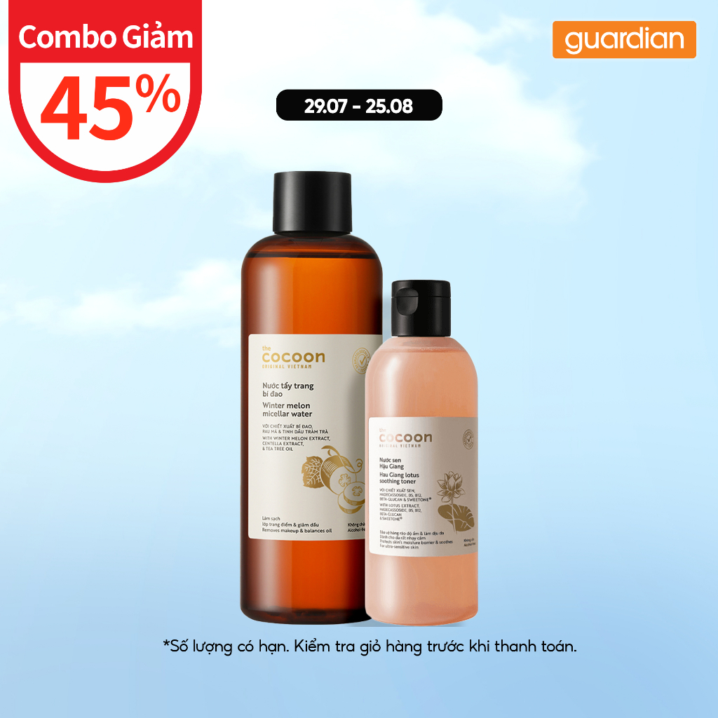 Combo Nước Tẩy Trang Bí Đao Cocoon Winter Melon Micellar Water 500ml & Nước Hoa Hồng (Toner) Sen Hậu Giang Cocoon 310ml