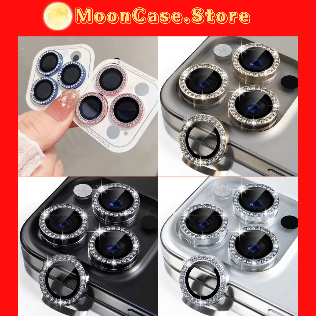 Mắt Kính Bảo Vệ Camera iPhone Đính Đá Sang Trọng Kim Tuyến Lấp Lánh 11/12/13/14/15/16/17/promax/plus