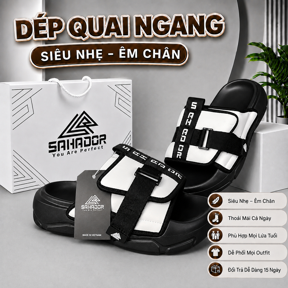 Dép sandal quai ngang Sahador đế dày êm chân, chính hãng fullbox