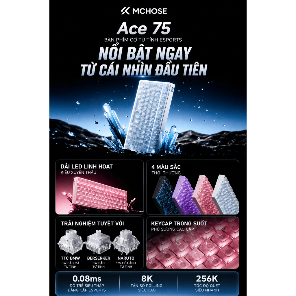 [CHÍNH HÃNG – FULL VAT] Bàn Phím Gaming MCHOSE ACE 75 Hall Effect | Rapid Trigger 0,001mm | 8KHz | BigBuy360 - bigbuy360.vn