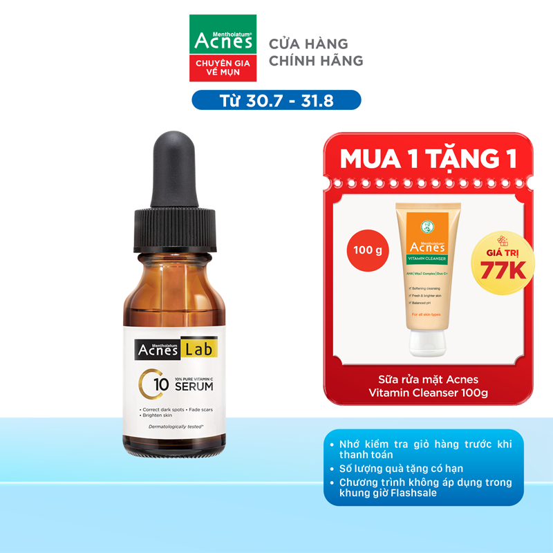 Serum Vitamin C 10% dưỡng trắng mờ thâm sạm Acnes Lab C10 serum 15ml