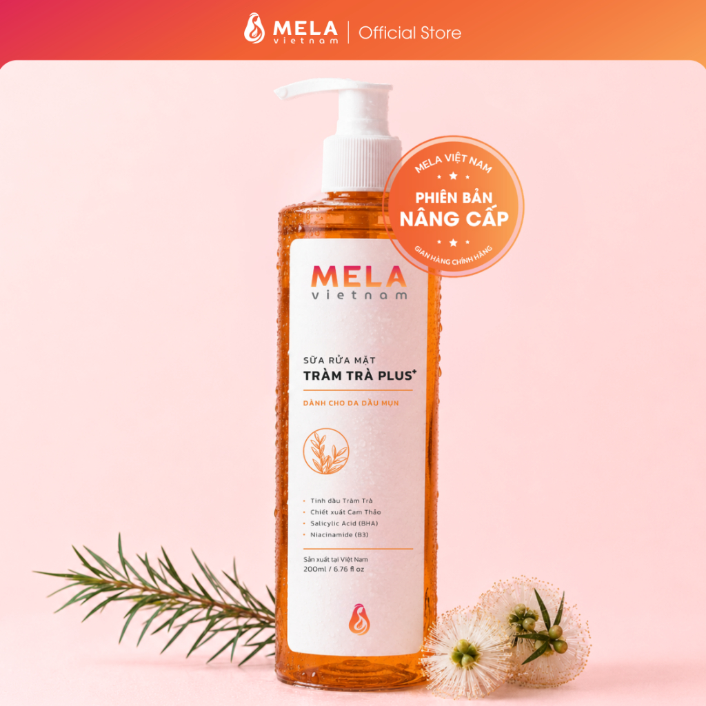[Mela] Sữa rửa mặt Tràm Trà Plus + cho da dầu mụn, Tràm Trà, Cam Thảo, BHA & Niacinamide (B3)