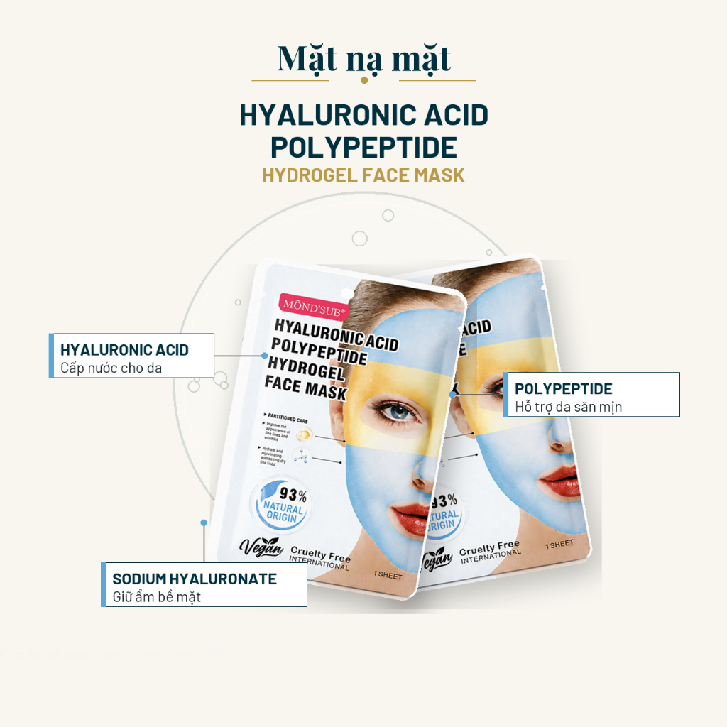 COMBO 10 Mặt Nạ Hydrogel MONDSUB Hyaluronic Acid Polypeptide | Cấp Ẩm Sâu, Giúp Da Căng Mịn | BigBuy360 - bigbuy360.vn