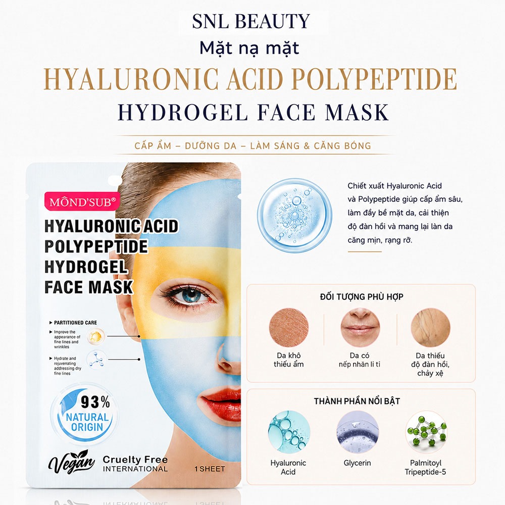 COMBO 10 Mặt Nạ Hydrogel MONDSUB Hyaluronic Acid Polypeptide | Cấp Ẩm Sâu, Giúp Da Căng Mịn | BigBuy360 - bigbuy360.vn
