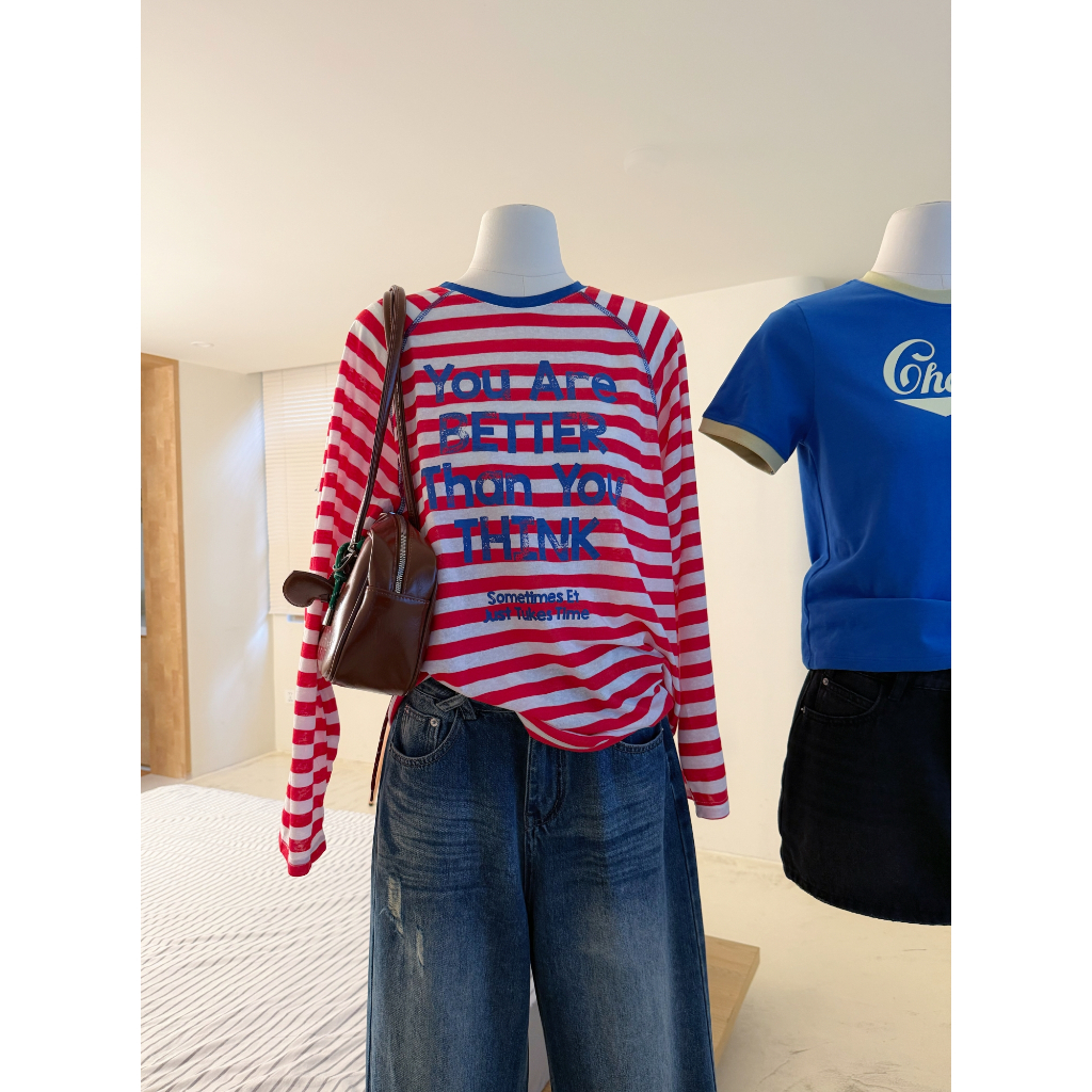 Áo Thun Nữ LENCLOTHING A2190 - Áo Thun Tay Dài Sọc In Chữ You Are Better | BigBuy360 - bigbuy360.vn