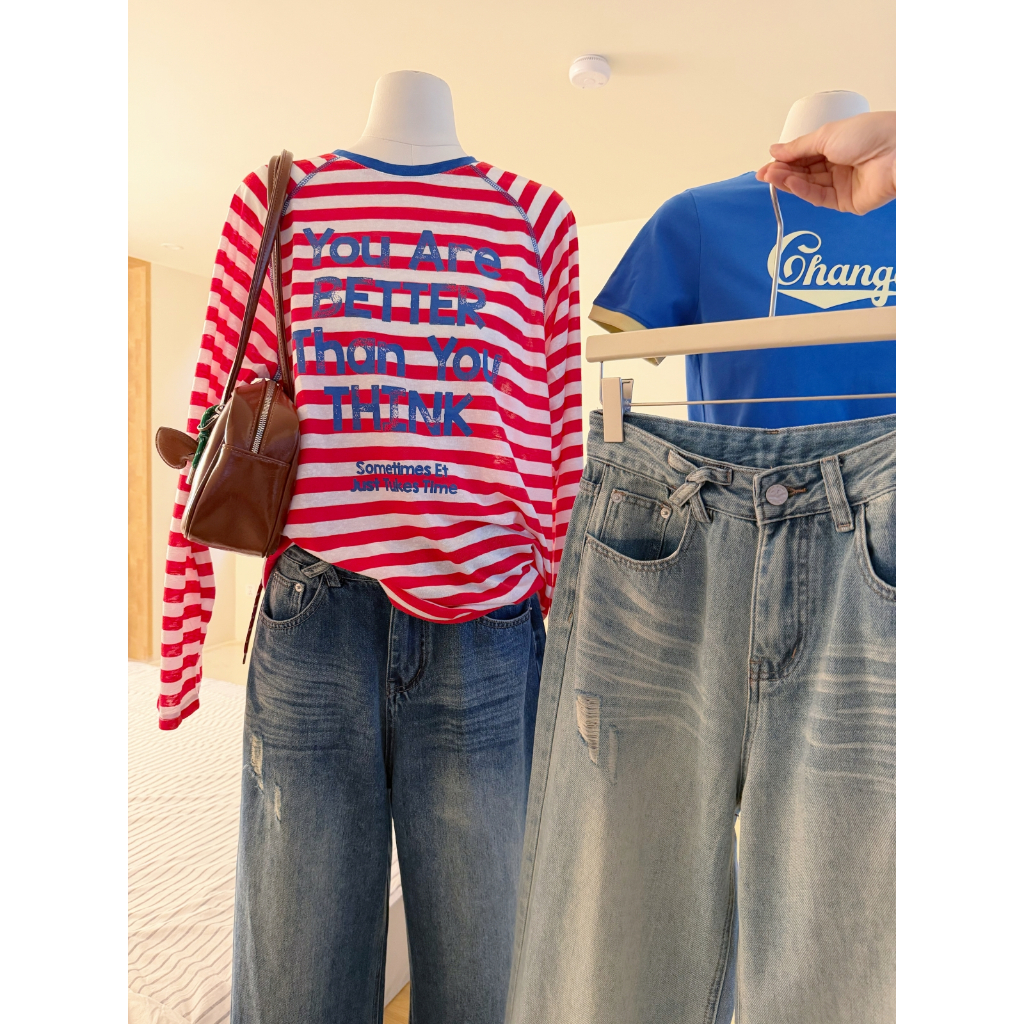 Áo Thun Nữ LENCLOTHING A2190 - Áo Thun Tay Dài Sọc In Chữ You Are Better | BigBuy360 - bigbuy360.vn