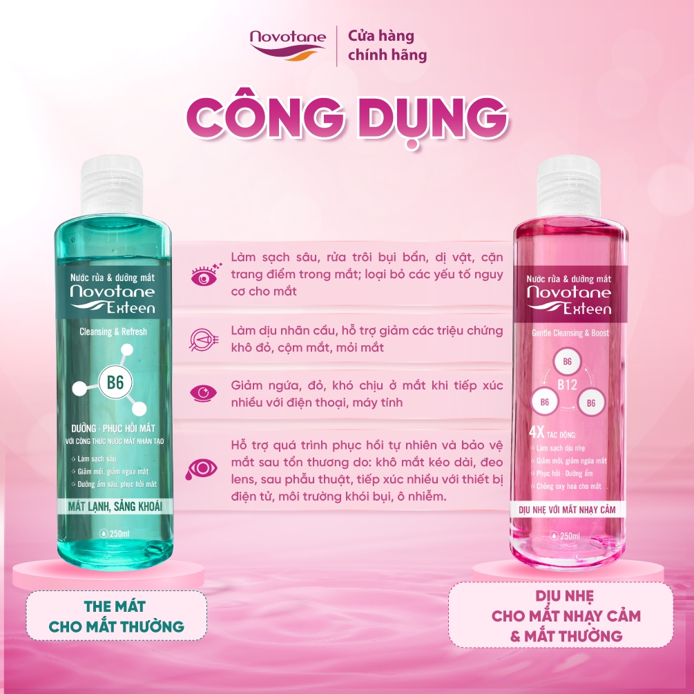 Combo nước mắt nhân tạo Novotane Ultra & nhỏ mắt Novotane Dual vitamin B12 & Rửa mắt Exteen giảm mỏi điều tiết, dưỡng ẩm | BigBuy360 - bigbuy360.vn