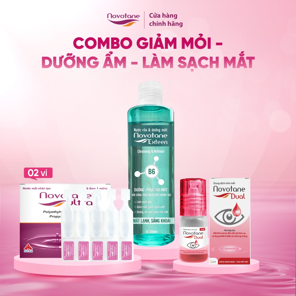 Combo nước mắt nhân tạo Novotane Ultra & nhỏ mắt Novotane Dual vitamin B12 & Rửa mắt Exteen giảm mỏi điều tiết, dưỡng ẩm | BigBuy360 - bigbuy360.vn