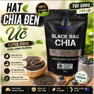 HẠT CHIA ĐEN ÚC BLACK BAG CHIA 500G - HẠT CHIA HỮU CƠ GIÀU OMEGA-3, CHẤT XƠ