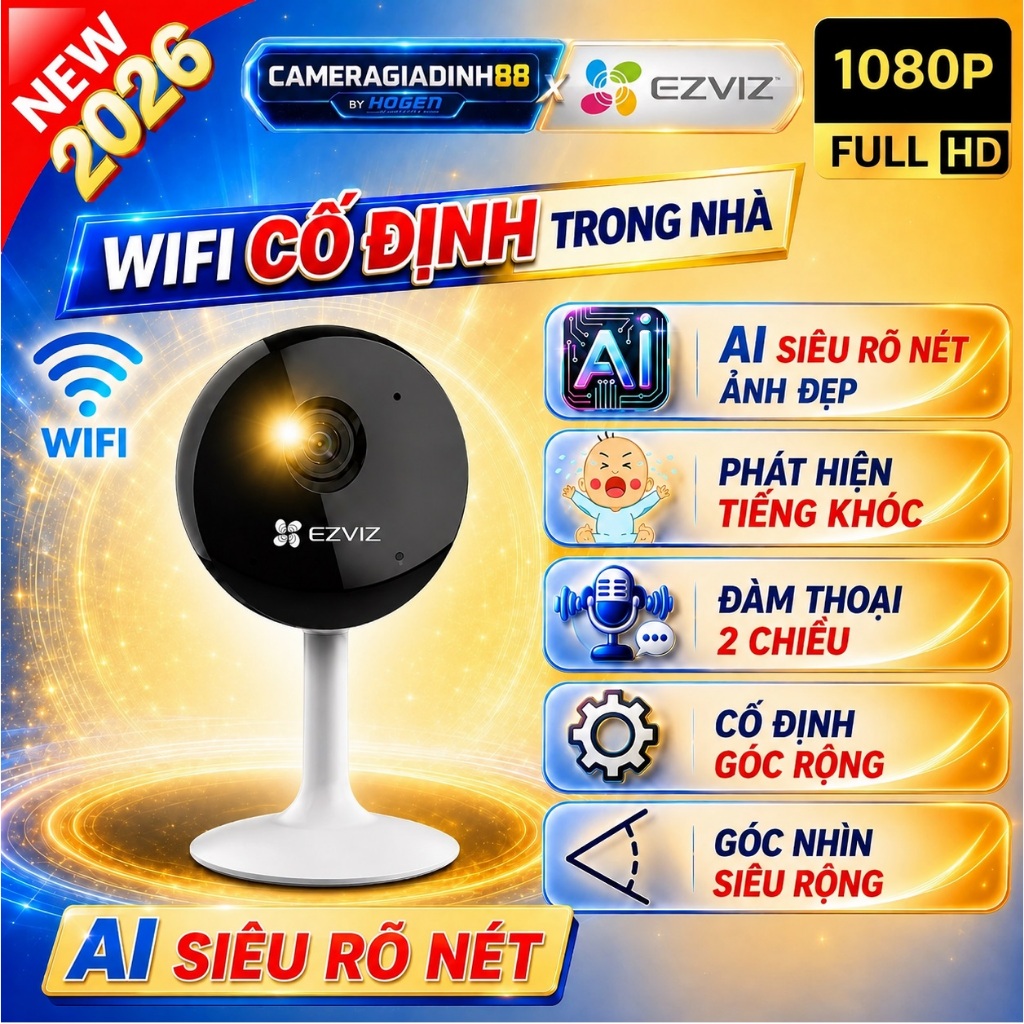Camera WIFI EZVIZ Trong Nhà H1C, C1C-B, CB! 2M 1080P Góc Siêu Rộng, Bảo Hành Chính Hãng 24 Tháng