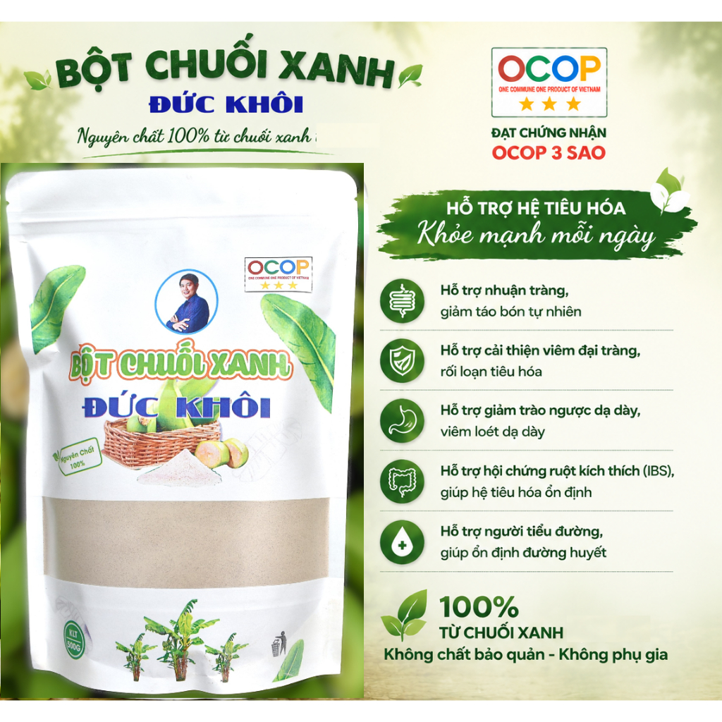 500g Bột Chuối Xanh Đức Khôi - Nguyên chất, giàu tinh bột kháng, tốt cho dạ dày, đại tràng, táo bón