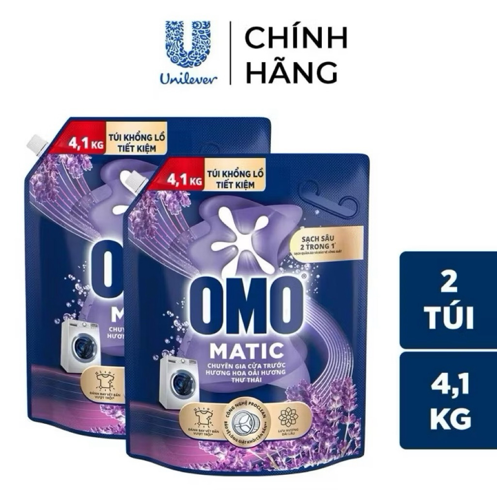 Combo 2 Túi Nước giặt OMO Matic Cửa trước 4,1kg/túi (Hoa oải hương khử mùi) | BigBuy360 - bigbuy360.vn
