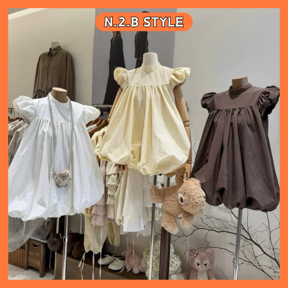 Váy Bí Phồng Cổ Trụ Tay Phồng Dáng Hến Chất Gió Nhăn Tiểu Thư Siêu Xinh NB152