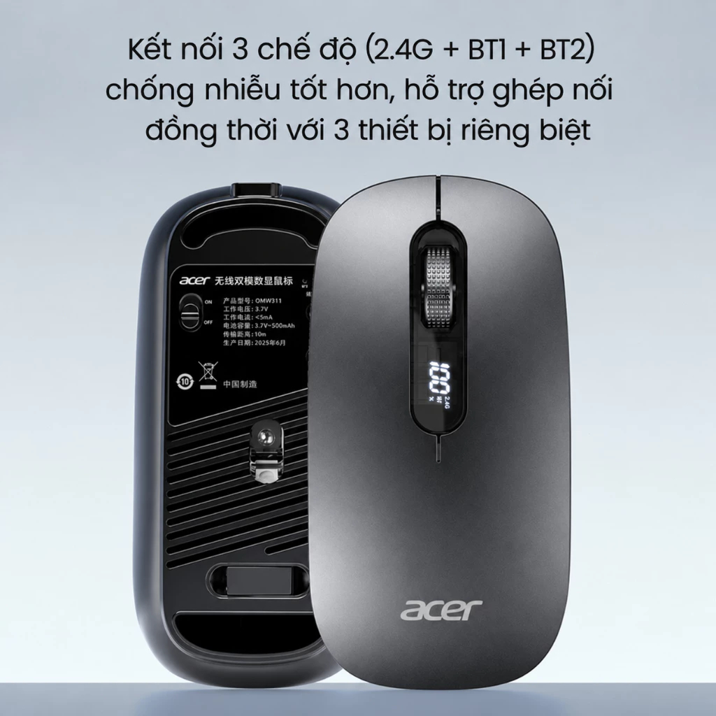 Acer OMW311 Chuột Không Dây Bluetooth + 2.4G | Sạc Type-C Màn Hình LED Hiển Thị Pin | BigBuy360 - bigbuy360.vn