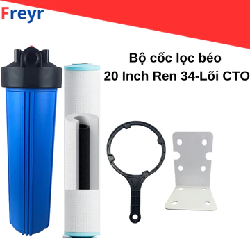 Cốc Lọc Béo 20 Inch Ren 34 Kèm Lõi Lọc CTO Béo Dùng Cho Hệ Thống Lọc Nước Tổng Đầu Nguồn