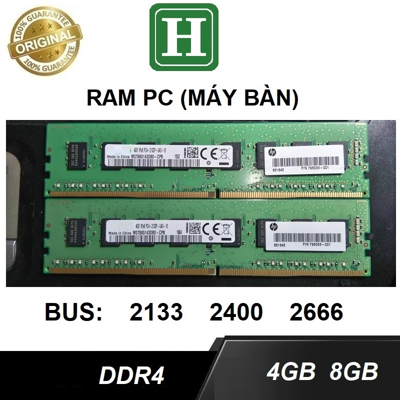 Ram máy bàn, ram PC DDR4 4Gb, 8Gb bus 2133, 2400, 2666, 3200, ram zin máy đồng bộ - bảo hành 6 tháng | BigBuy360 - bigbuy360.vn