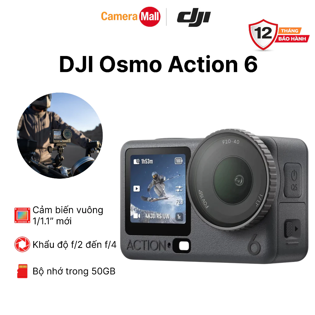 [CameraMall] DJI Osmo Action 6 Standard Combo - Camera Hành Động 4K | Cảm Biến 1/1.1 Inch | 50GB | Chính Hãng BH12T