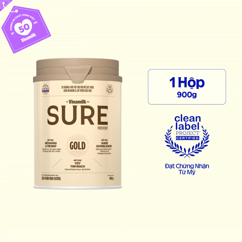 Sữa bột cho người lớn tuổi Vinamilk Sure Prevent 900g (Hộp thiếc) - bổ sung dinh dưỡng và tăng sức đề kháng | BigBuy360 - bigbuy360.vn