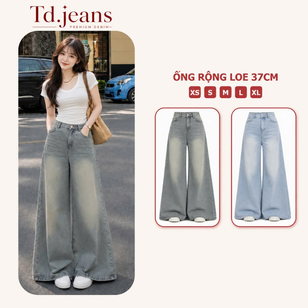 Quần Jean Ống Rộng 37cm Màu Retro Cạp Cao Siêu Tôn Dáng, Quần Bò Ống LOE RỘNG Đủ Size Nhiều Màu_Ống 37cm