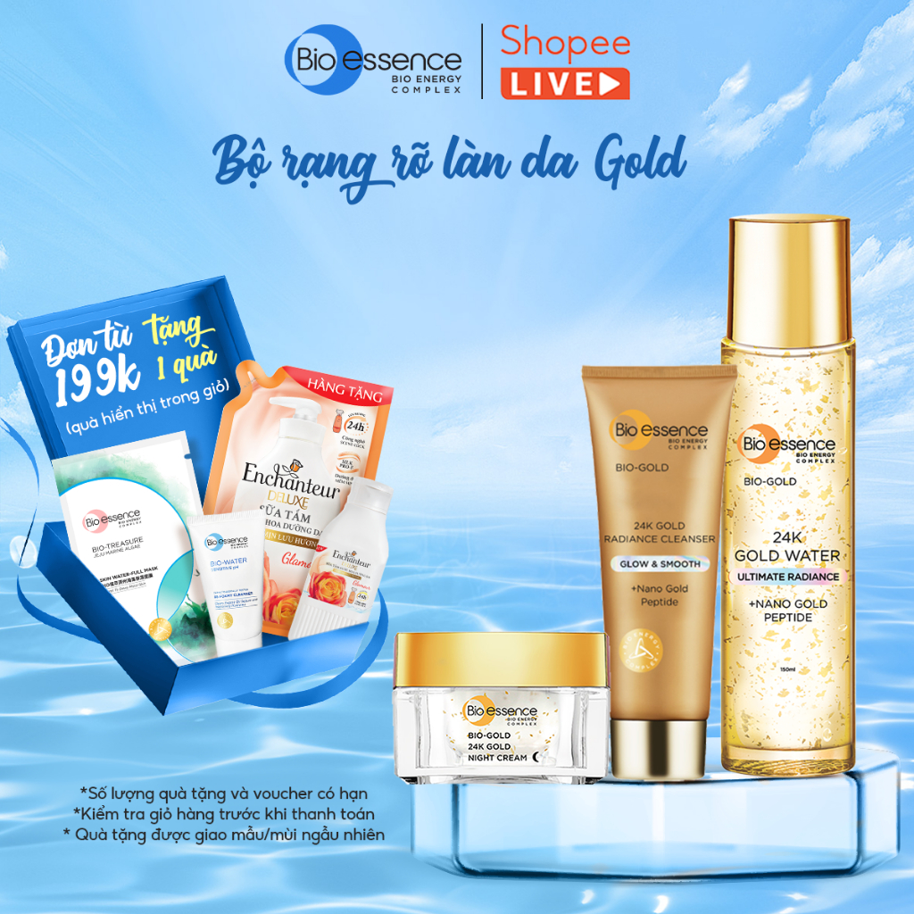 Bio-essence Gold – Tinh chất vàng 24k: Sữa rửa mặt 100g, Kem Dưỡng Da Ngày/ Đêm 40g, Nước dưỡng 150ml - LIVE