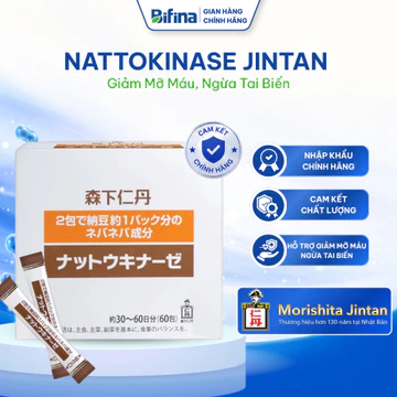 Nattokinase Jintan Nhật Bản Hộp 60 Gói Enzyme Nattokinase Hỗ trợ giảm mỡ máu, ngừa tai biến, tốt cho tim mạch