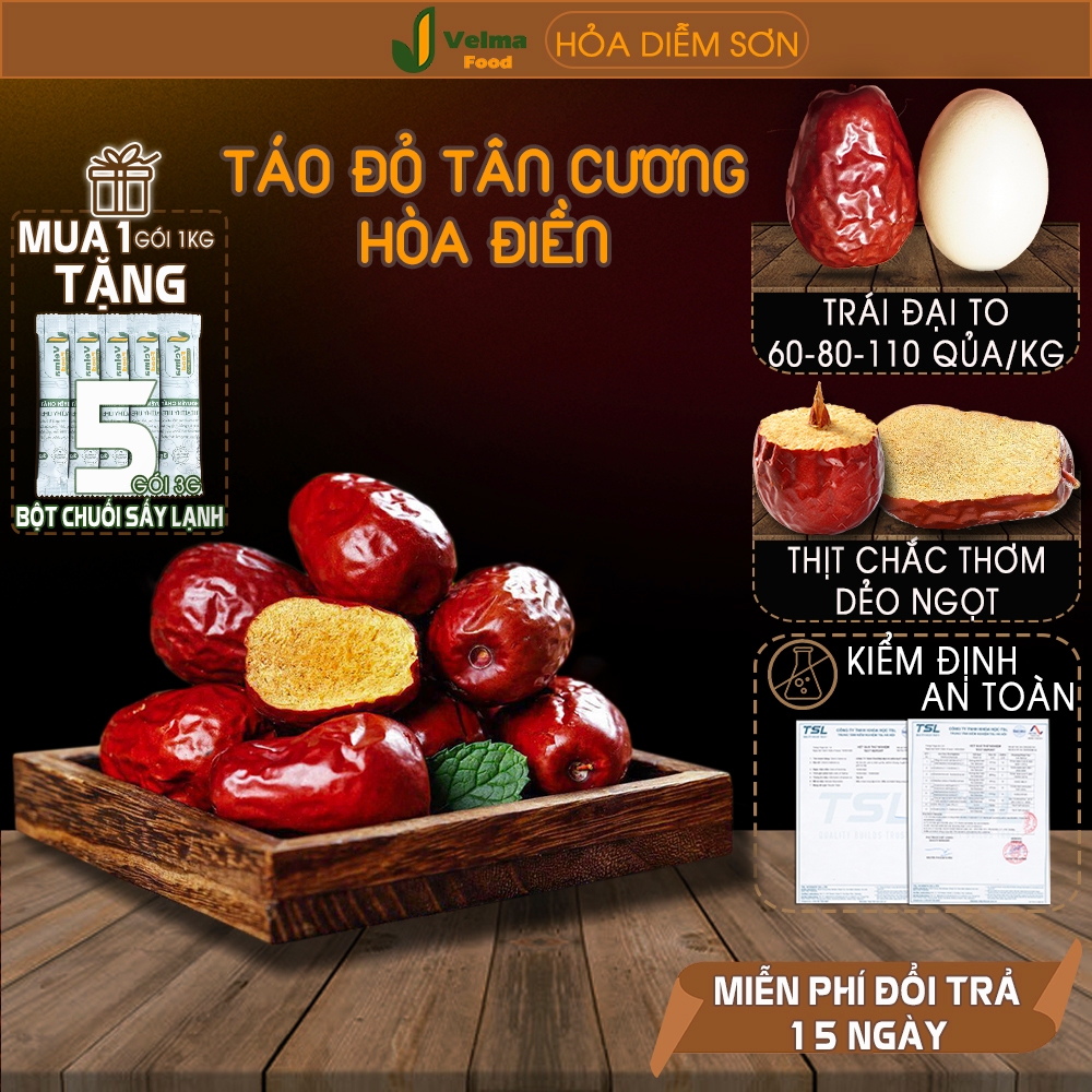 Táo đỏ Tân Cương VELMA FOOD-Táo Hòa Điền Tân Cương Hảo Hạng thịt chắc dẻo thơm trái loại to 80-90 quả/kg