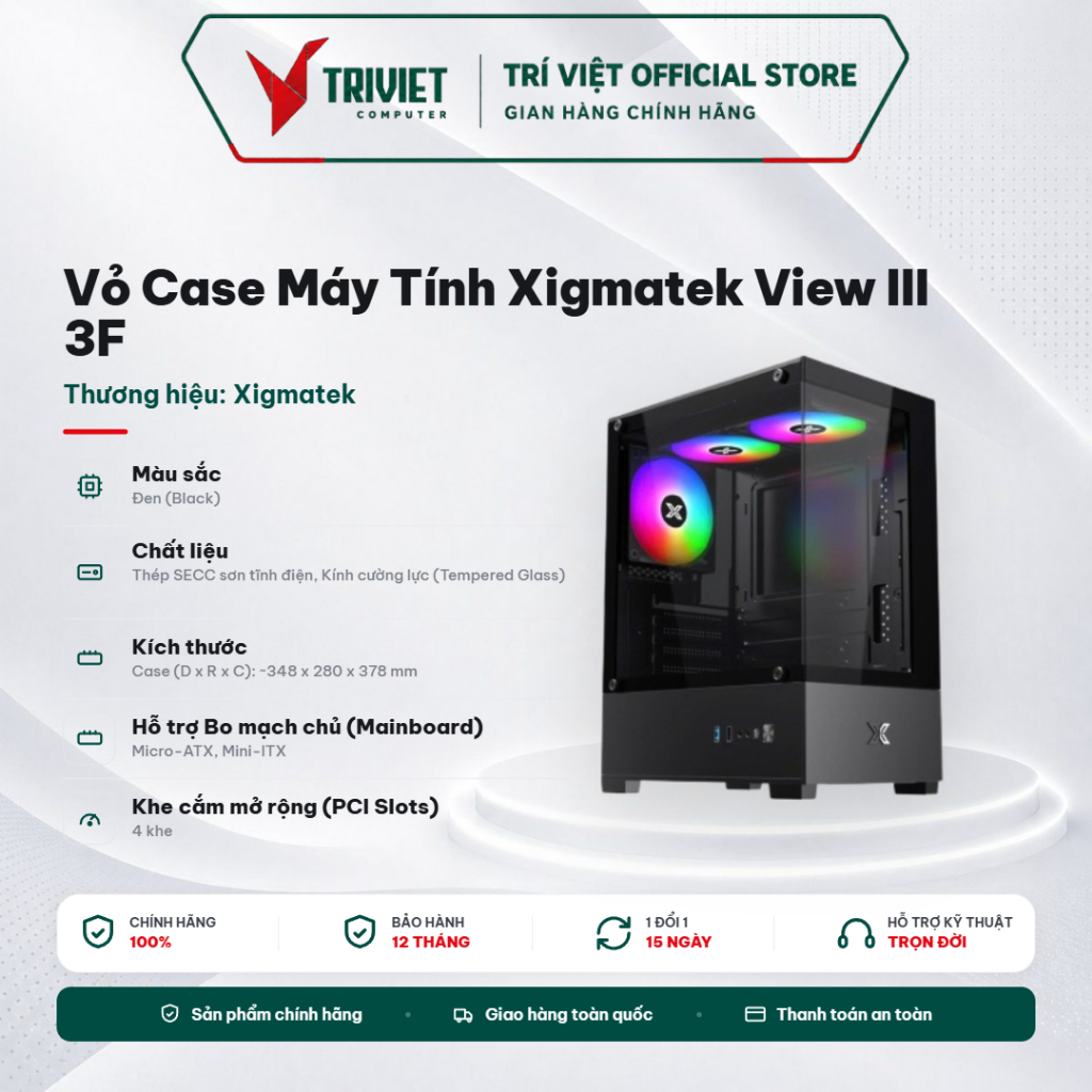 Vỏ Case Máy Tính Xigmatek View III 3F EN90526 Mid Tower ATX M-ATX Mini-ITX Kính Cường Lực Kèm 3 Fan ARGB | BigBuy360 - bigbuy360.vn