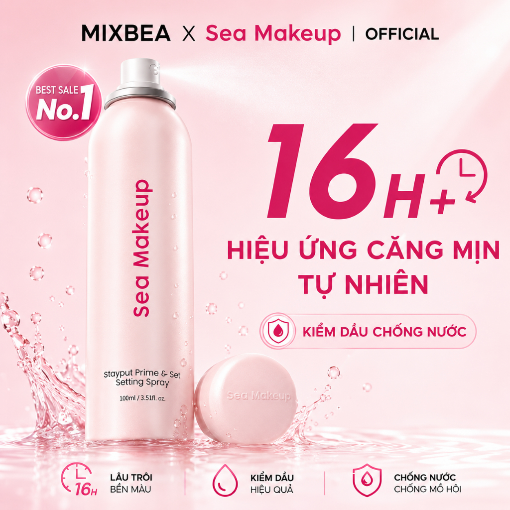 Xịt khoá makeup Sea Makeup 100ml Hỗ trợ 16H+++ dưỡng ẩm lâu trôi và hiệu quả lì mịn xịt khoá nền