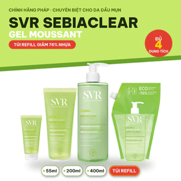 Sữa Rửa Mặt SVR Cho Da Dầu Mụn - SVR Sebiaclear Gel Moussant 55ml-200ml-400ml Loại Bỏ Tế Bào Da Chết SRM- Dr Thêm