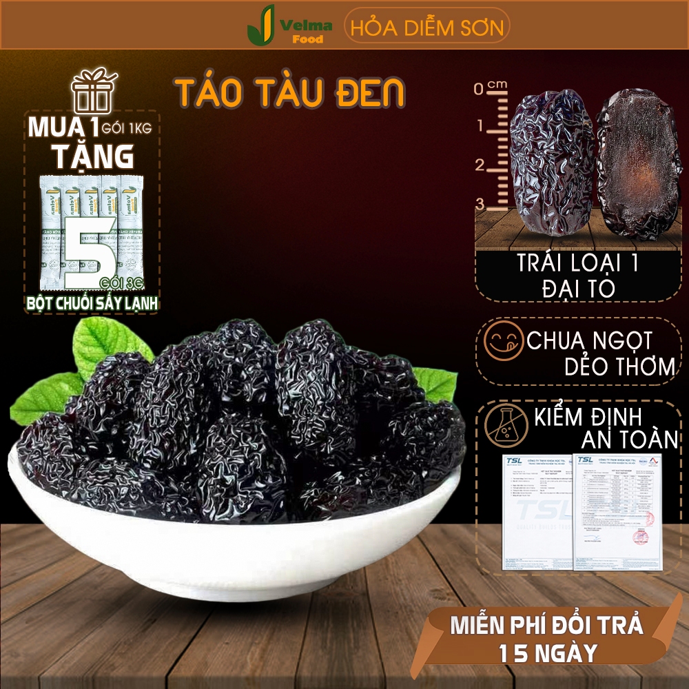 Táo tàu Velma Food loại Táo đen đặc biệt sấy dẻo khô chua ngọt ăn vặt thơm ngon size đại