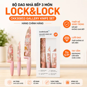 Bộ Dao Nhà Bếp Lock&Lock CKK308S3 Gallery Knife Set 3 Món Chính Hãng - Dao Đầu Bếp, Dao Santoku, Dao Gọt Thép Không Gỉ C