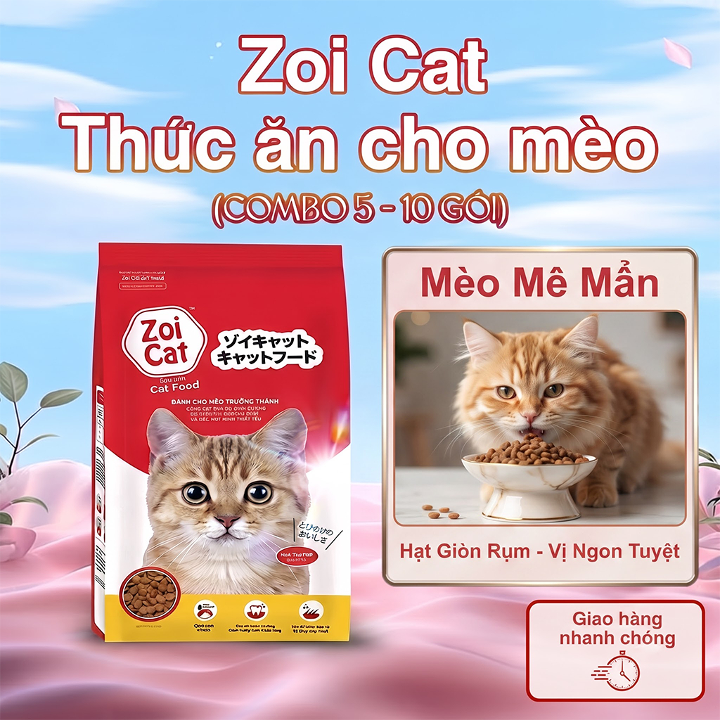 Combo 5 gói hạt cho mèo Zoi Cat , hạt Zoi Cat cho chó đầy đủ dưỡng chất thức ăn khô túi 1kg
