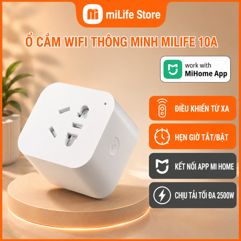 Ổ cắm thông minh wifi miLife 10A mihome app, hẹn giờ tắt bật - Ổ cắm thông minh kết nối Wifi
