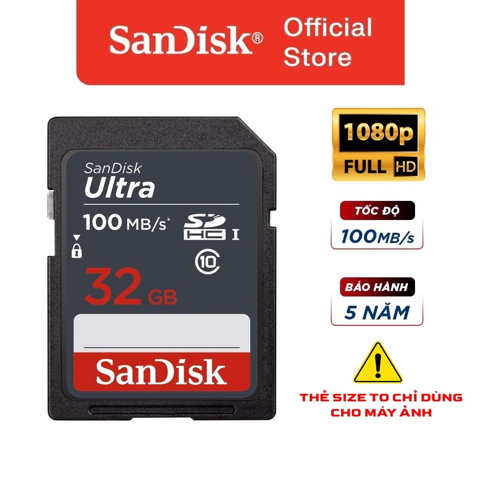 Thẻ Nhớ SD SanDisk Ultra 32GB 100MB/s UHS-I Chính Hãng (Mã GN3) – Thẻ SD To Chuyên Dụng Cho Máy Ảnh, Máy Quay Phim