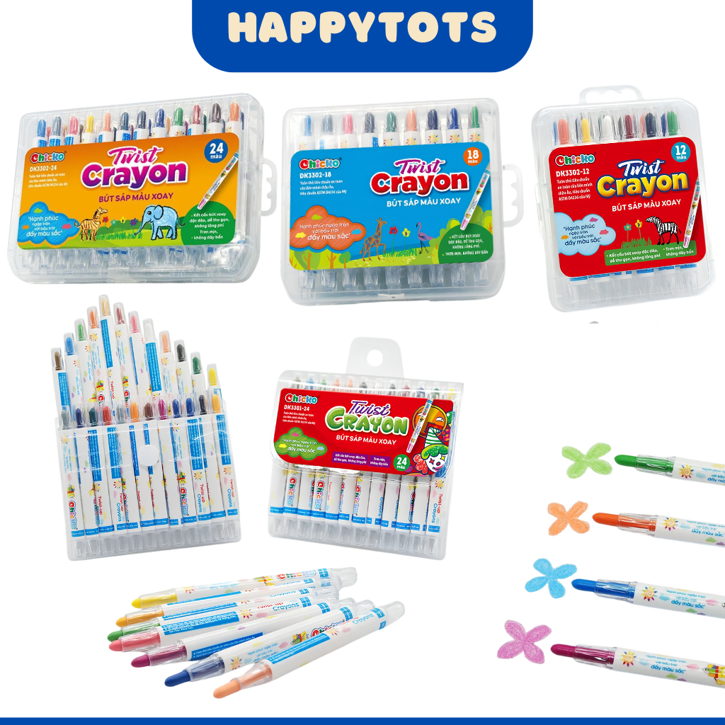 Văn Phòng Phẩm DUKA - Bút Sáp Màu Xoay DUKA - Hộp Nhựa PP, Túi Nhựa PVC (12, 18, 24 và  36 Màu) - Happytopts