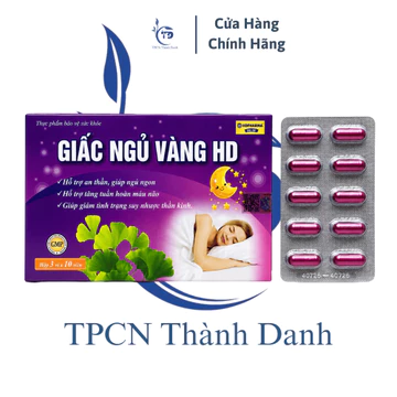( Tím ) Viên Uống GIẤC NGỦ VÀNG HD Hỗ Trợ Giấc Ngủ, Hỗ Trợ Tuần Hoàn Máu Não, Giúp Giấc Ngủ Ngon Hơn - Hộp 30 Viên