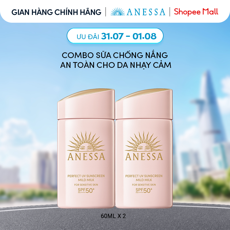 Combo 2 Sữa chống nắng Anessa dịu nhẹ cho da nhạy cảm và trẻ em SPF 50+ PA++++ 60mlx2