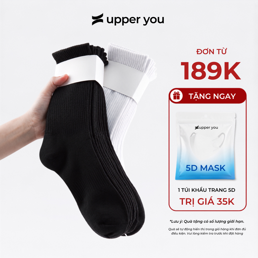 [Combo 10] Tất Vớ Nam Nữ Cổ Cao Trơn UPPERYOU Êm Ái Dày Dặn Thoáng Khí - VSF4001/VSF3001