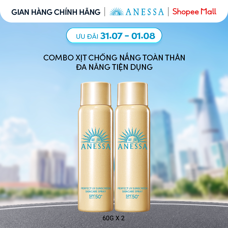 Combo Xịt chống nắng dưỡng da đa năng tiện dụng bảo vệ hoàn hảo Anessa Gold Spray SPF50+ PA++++ 60gx2