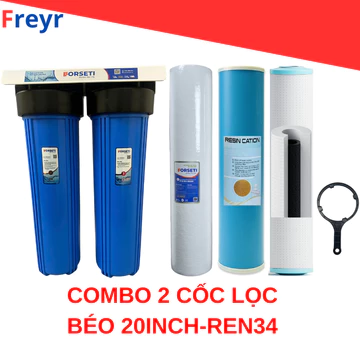 Combo 2 cốc lọc béo 20inch Ren 34 lõi bông PP5, CTO, Cation, UF lọc thô đầu nguồn, lọc sinh hoạt