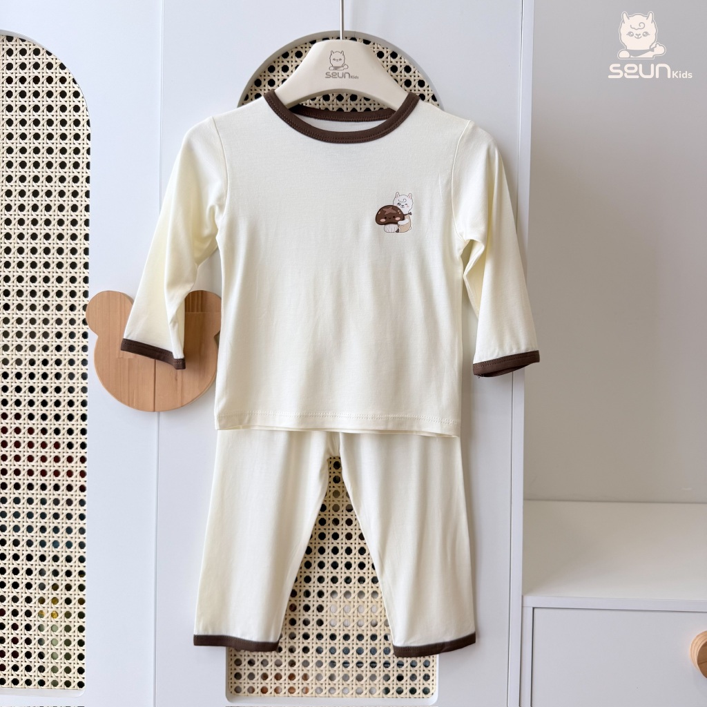 | SEUNKIDS | Bộ dài tay cho bé trai bé gái (15 màu-2 link) visco lụa mát lạnh 8kg đến 35kg bộ mặc nhà set mặc nhà