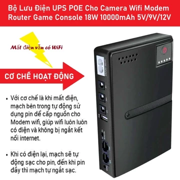 Bộ Lưu Điện UPS POE Camera Wifi Modem Wifi Router 18W 10000mAh 5V/9V/12V - Mất điện vẵn có Wifi xem Camera Chơi game