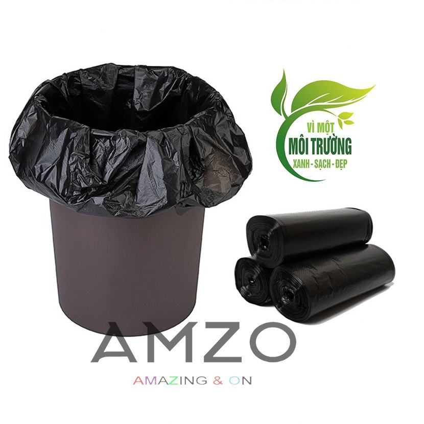 AMZO_3 CUỘN (1KG) TÚI ĐỰNG RÁC ĐEN/ BAO RÁC TỰ PHÂN HỦY SINH HỌC CAO CẤP THƯƠNG HIỆU AMZO (DAI – DÀY – BÓNG – SIÊU BỀN)
